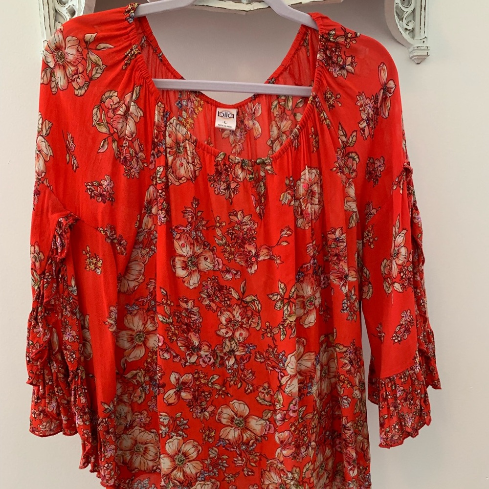 Floral Blouse with open bell sleeves